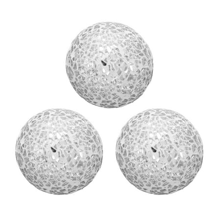 Uxcell 3Pcs Decorative Glass Balls 2.36 Inch Orbs Centerpiece Balls Mosaic Glass Ball Sphere for Decor Bowls Vases Dining Table Party, Silver