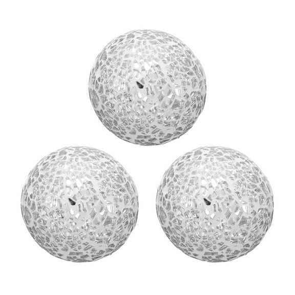 Uxcell 3Pcs Decorative Glass Balls 2.36 Inch Orbs Centerpiece Balls Mosaic Glass Ball Sphere for Decor Bowls Vases Dining Table Party, Silver