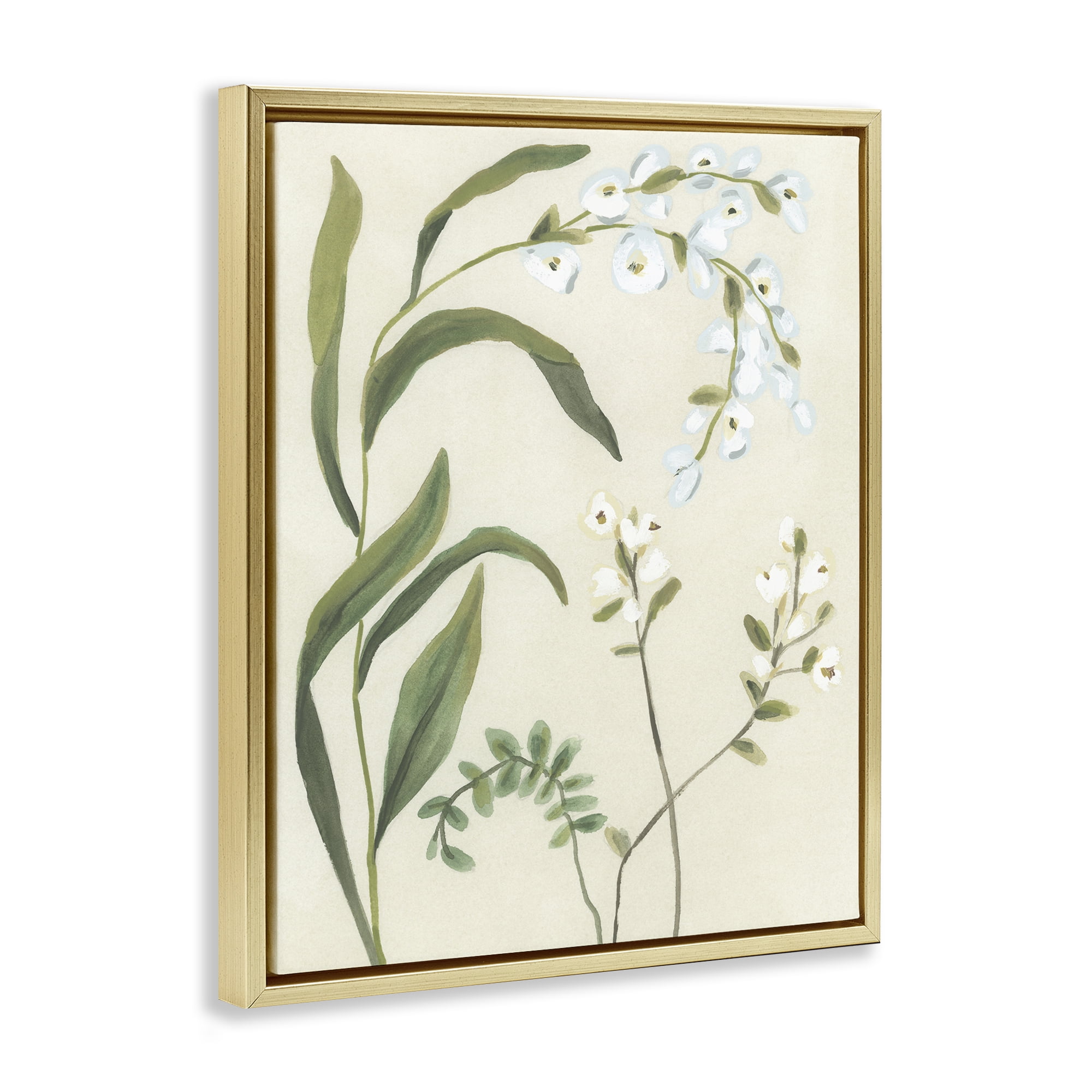 Stupell Industries Soft Snowdrop Stems Gold Framed Floater Canvas Wall Art, design by June Erica Vess