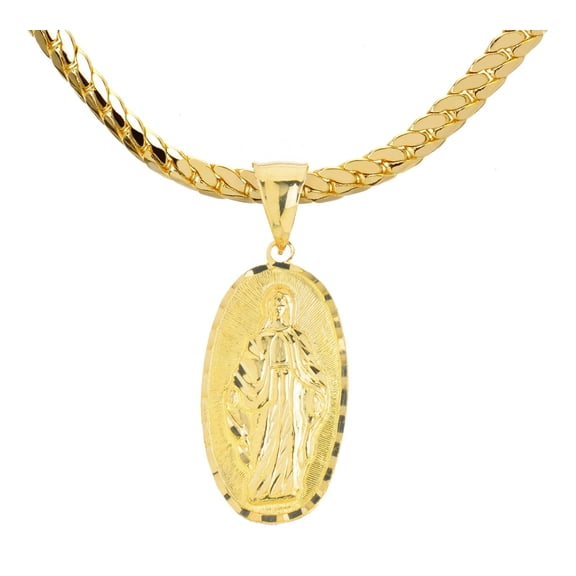 Men's Gold Plated Oval Virgin Mary Guadalupe Medallion 24" Miami Cuban Chain MCP 202 G2