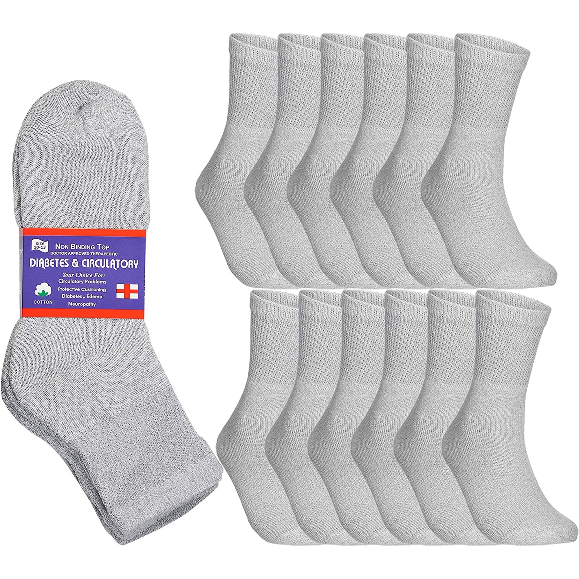 Special Essentials 12 Pairs Men's Cotton Diabetic Ankle Socks Gray 13