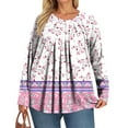 thumbnail image 5 of TQWQT Plus Size Blouses for Women Boho Pleated Plus Size Tops Floral Print V Neck Long Sleeve T Shirts Curvy Women Dressy Casual Tunics Women Loose Fit Clothes Purple Pink XL, 5 of 5