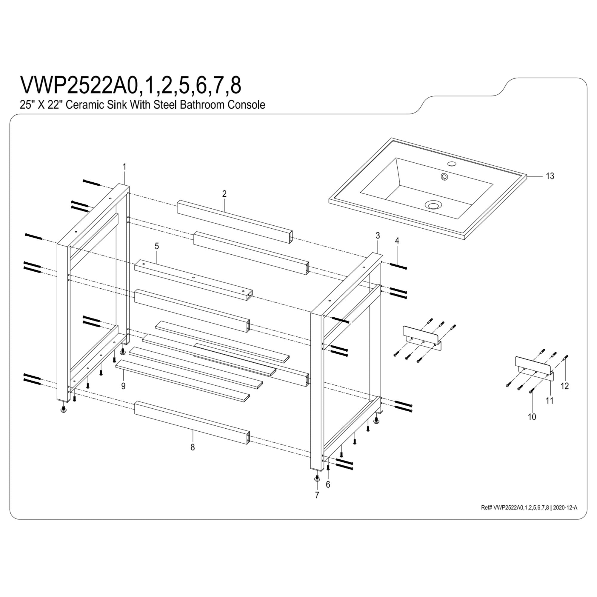 Kingston Brass VWP2522A0 Quadras 25" Ceramic Console Sink with Steel Base and Shelf (1-Hole), White/Matte Black