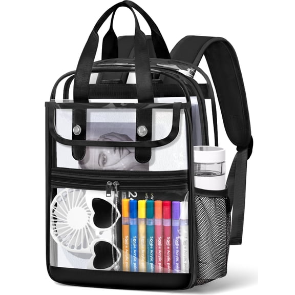 KOITHOT Clear Backpacks Large Heavy Duty PVC Waterproof Transparent Bookbag for School Adult Work, Black