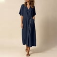 thumbnail image 5 of Ovbmpzd Women&nbsp;Dresses Shift Dresses Linen Solid Navy Maxi V-Neck Classic Fit Dresses Casual&nbsp;Dresses&nbsp;for Women,XL, 5 of 6