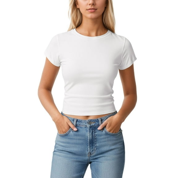 Bibifish Womens T-Shirts Summer Soft Short Sleeve Round Neck Tees Casual Slim Fit Solid Color Basic Streetwear Tee Tops For Ladies