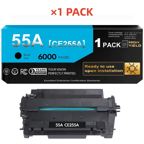 55A Black Toner Cartridge Compatible for 55A CE255A 55X CE255X Toner for P3015 P3015dn P3015x Pro 500 MFP M521dn M521dw M521 M525 Series Printer (1 Pack)