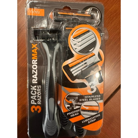 RazorMax 3-Pack Disposable Razors with Triple Stainless Steel Blades, Pivoting Head & Lubricating Strip for Smooth Shaving