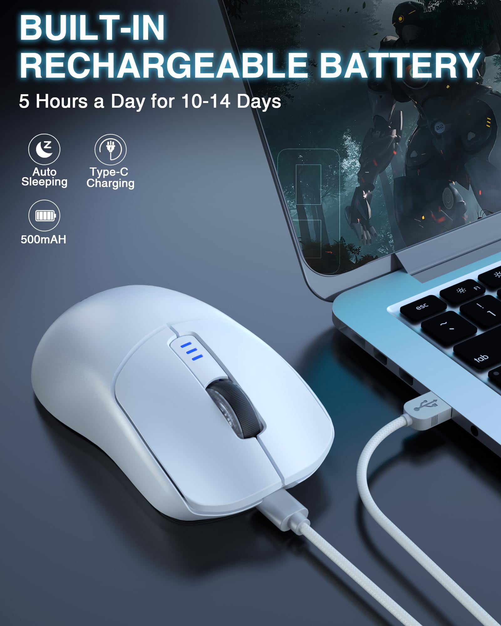 Sc580 Wireless Gaming Mouse  Tri-mode 2.4g/bt5.0/usb-c 12000 Dpi Rechargeable With 6 Buttons Computer For Laptop/pc/mac/tablet