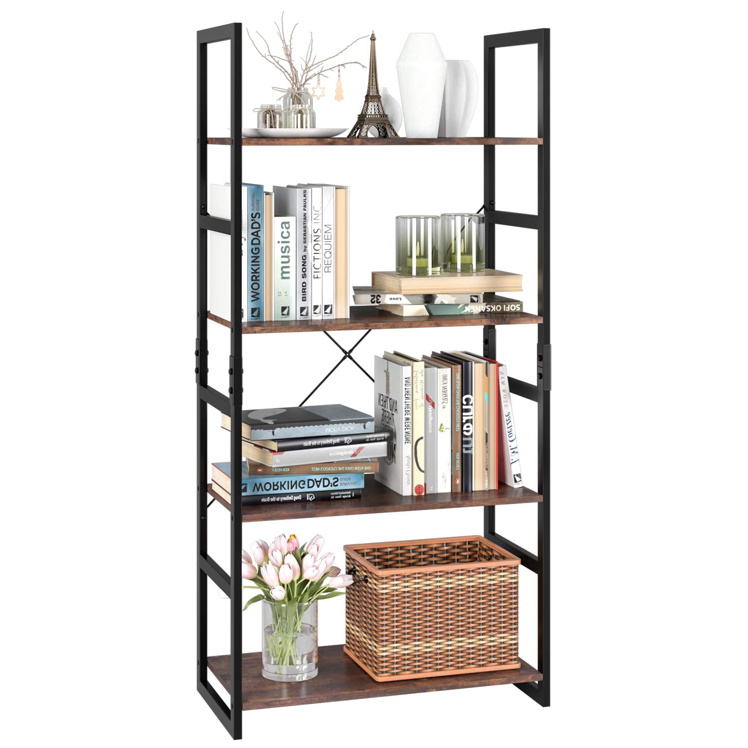 Bookcase Shelving Storage Organizer Living Room Shelf Industrial Book