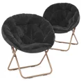 thumbnail image 5 of LiteHaven 2 Pieces Round Folding Faux Fur Saucer Chair for Bedroom Living Room Dorm Foldable Metal Frame Oversized Large Comfy Furry Padded Soft Lounge Lazy Cozy Moon Chair for Adults,Pink, 5 of 7