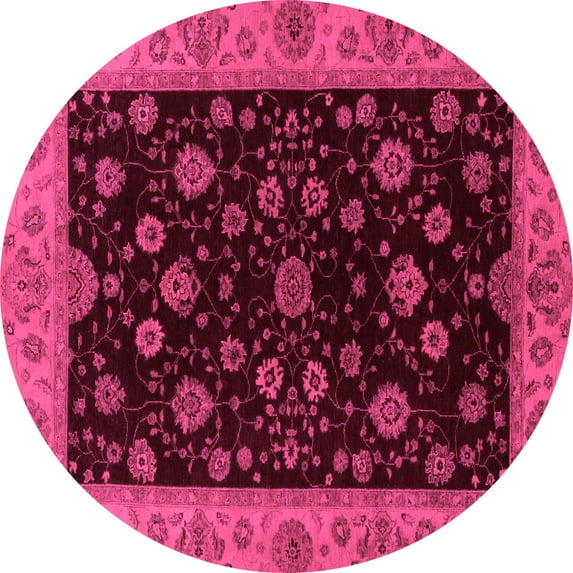 Ahgly Company Indoor Round Abstract Pink Modern Area Rugs, 3' Round