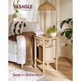 thumbnail image 4 of Boho 2-Tier Round Side Table - Rattan-Look Nightstand with Storage Shelf for Bedroom/Living Room, Space-Saving, Oak Beige, 4 of 5