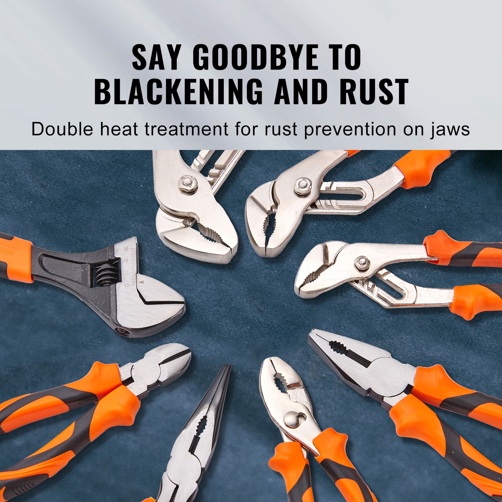 The KFFKFF Pliers Set includes 8 pieces of Groove Joint Pliers made from High Carbon Steel, with sizes ranging from 6" to 12" (including 6", 8", 10", and 12" models).