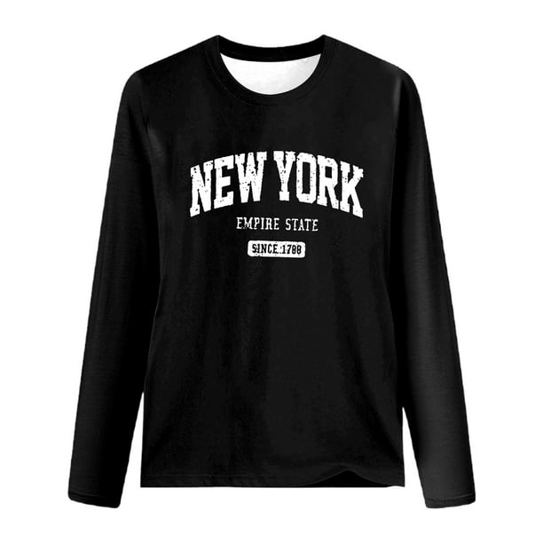 Camiseta oversize de manga larga con estampado gráfico para mujer, túnica con cuello redondo y letras estampadas, corte holgado informal para todas las estaciones