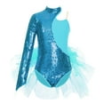thumbnail image 3 of iiniim Kids Girls Sequin Ballet Dance One Shoulder Long Sleeve Gymnastic Leotard Jazz Dress Blue Green 6, 3 of 7