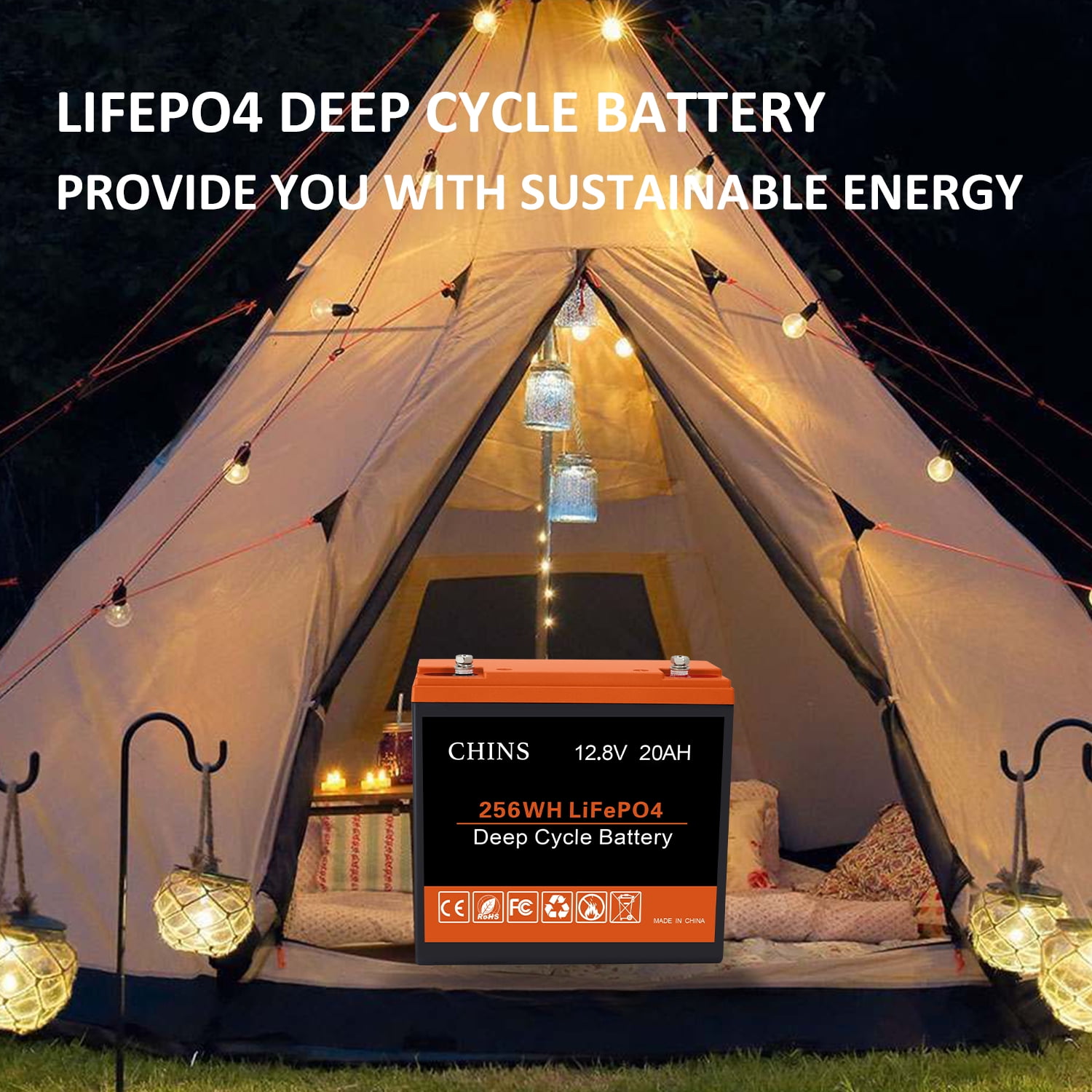 Buy CHINS Lifepo4 12V 20Ah Lithium Iron Phosphate Deep Cycle Battery ...