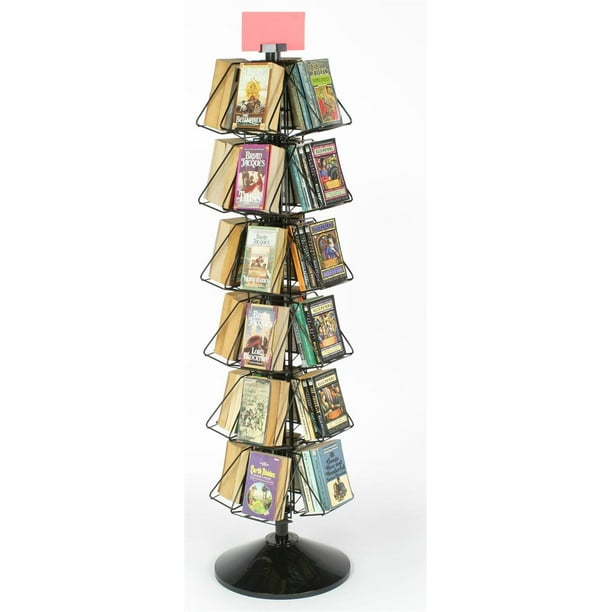 Wire Display Rack for Books or DVDs, 24Pocket FloorStanding Fixture, 360 Degree Rotating Stand