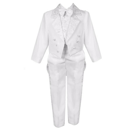 Rain Kids Baby Boys White Tail Jacket Jacquard Trim Festive Tuxedo Set