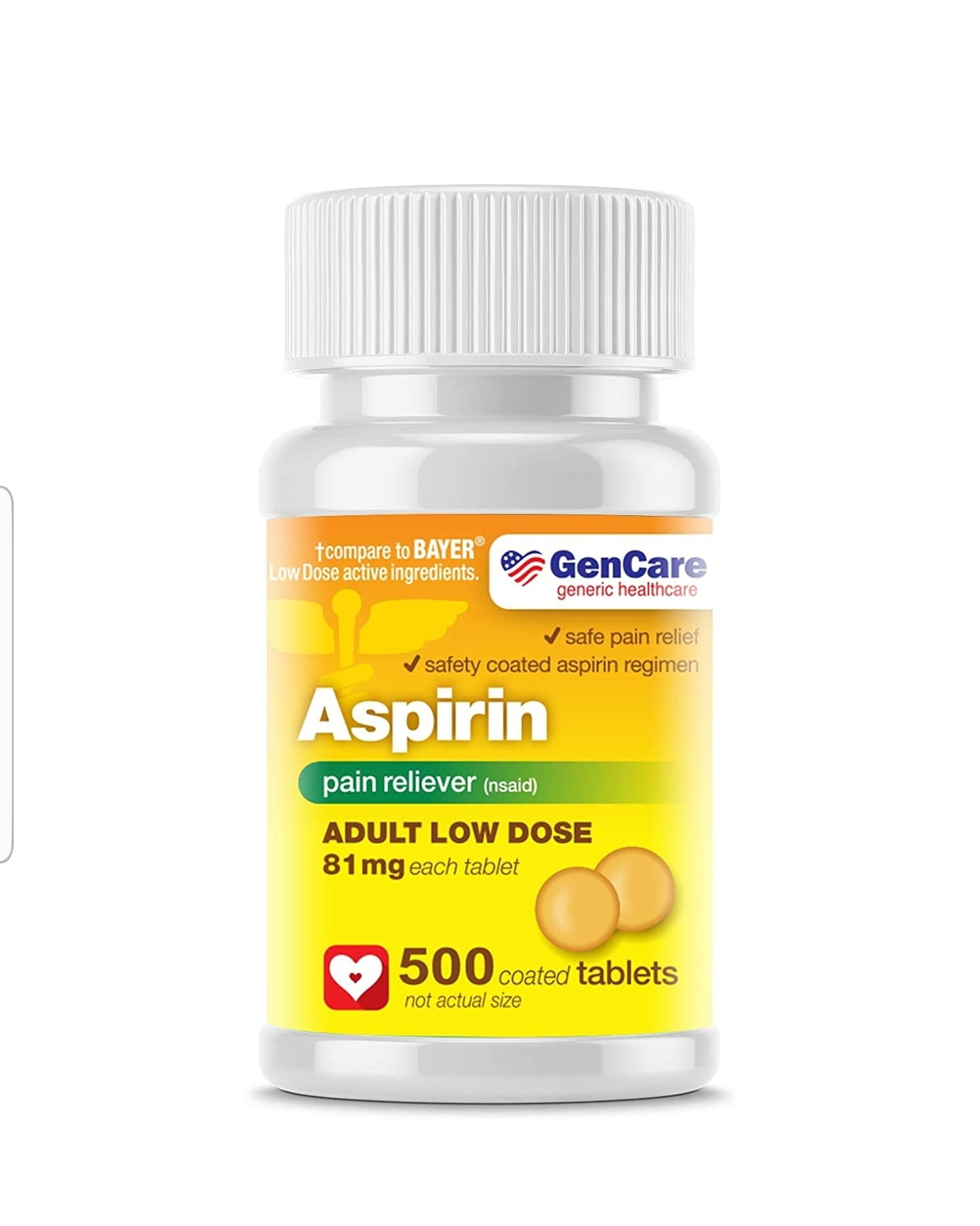 GenCare Aspirin Pain Reliever (NSAID) 81 mg (500 Coated Tablets