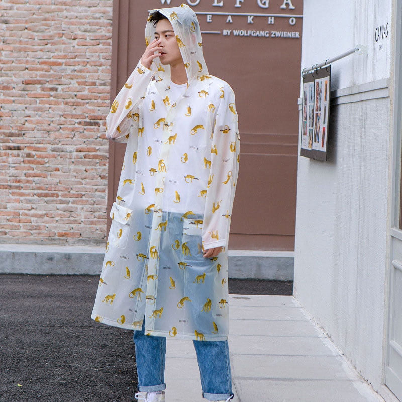 Adult Portable Raincoat Rain Poncho with Hoods and Sleeves Leopard L