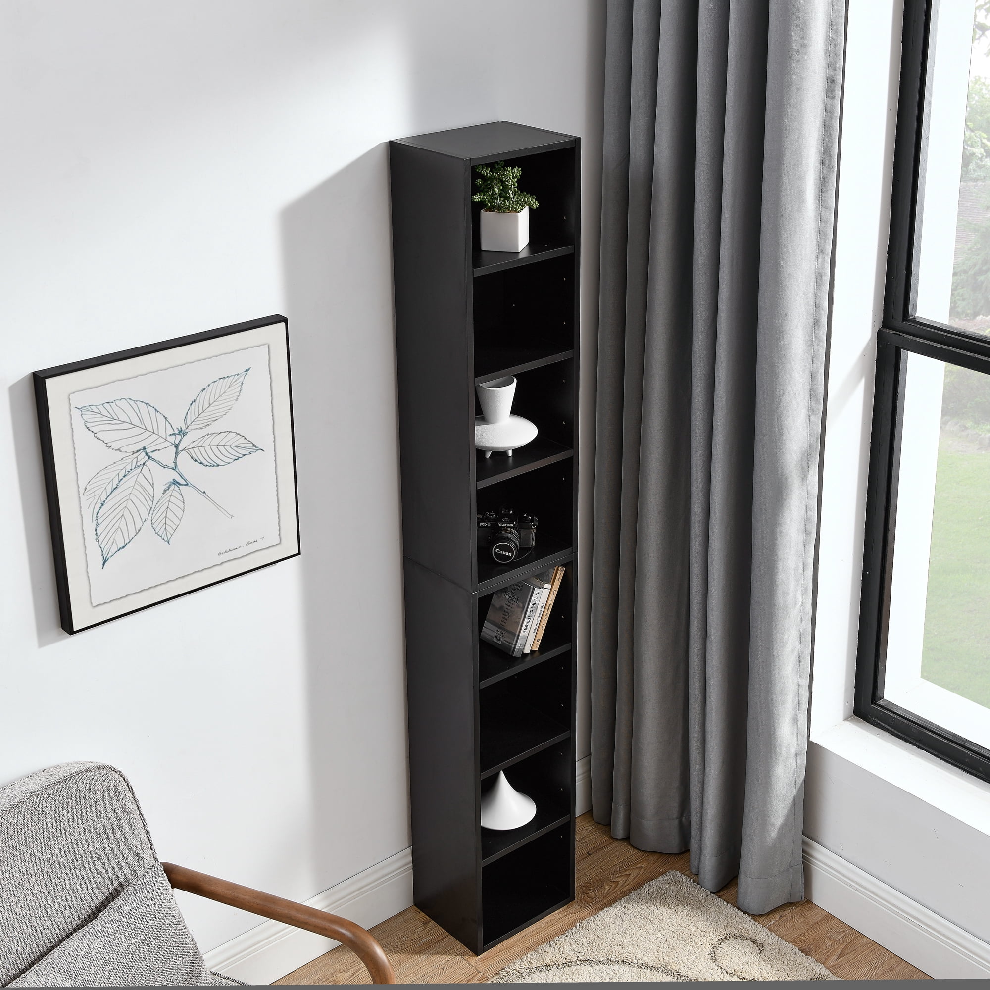 8-Tier Stackable Storage Cabinet with Adjustable Shelves, MDF Construction, 25 lbs Per Shelf, Upper & Lower Detachable Design for Bathroom Living Room