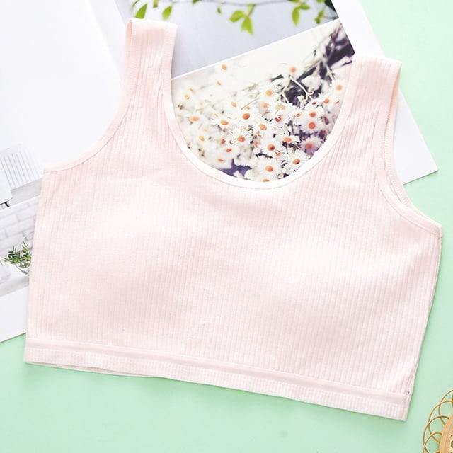 RXIRUCGD Girl's Primary And Secondary School Solid Color Comfortable Camisole Bra( Pink, Size:14 Years )