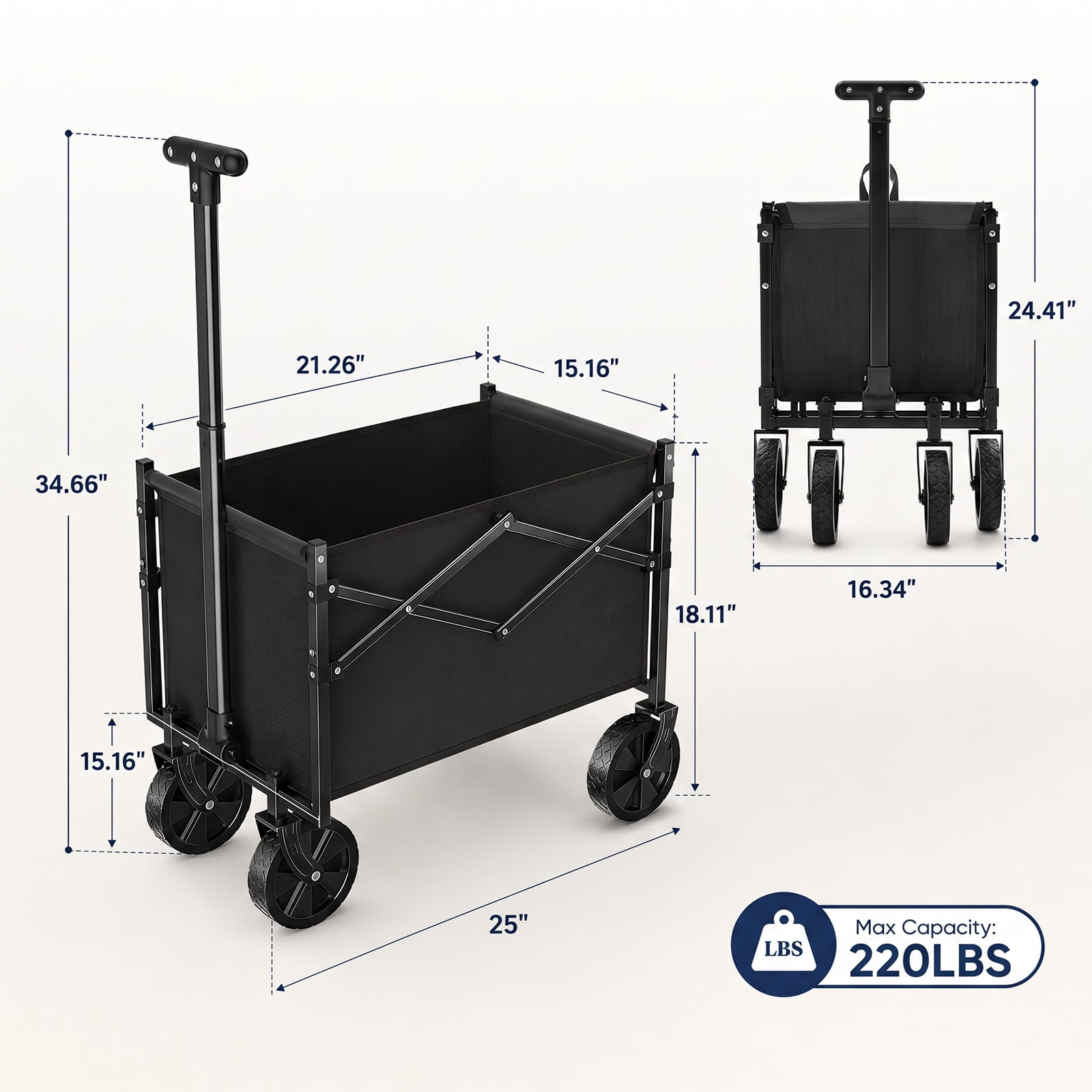 Alvantor Folding Wagon Cart, 220LBS Heavy Duty Collapsible Utility Cart with All-Terrain Wheels & Brake, Portable Outdoor Wagon for Camping Garden Beach Shopping Grocery
