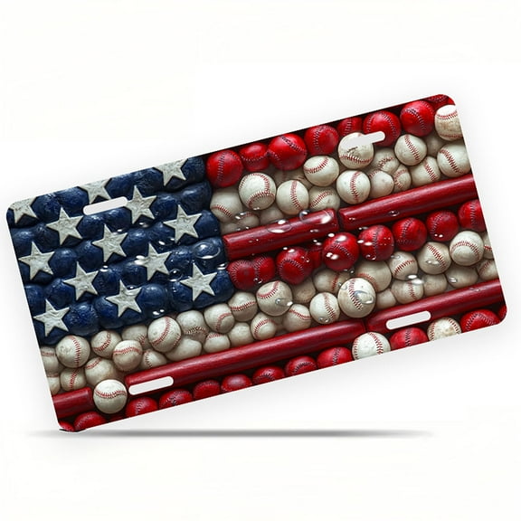 Baseball themed Flag Funny Personalized License Plate Rust-proof Stainless Steel Metal License Plate Suitable For Men And Women 12.2" x 6.2"