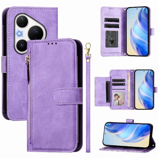 FOXDOCK Funda Tipo Cartera para Xiaomi Poco M6 Plus Cuero PU con Cremallera y Correa de Muñeca, Ranuras para Tarjetas, Soporte Plegable, Cierre Magnético
