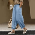 thumbnail image 2 of Sentmoon Trousers Solid Color Elastic Waist Pants for Women Plus Size Loose Fit Linen Delightful Summer Wide Leg Jeans Vacation Essentials for Women for Work and Office M, 2 of 9