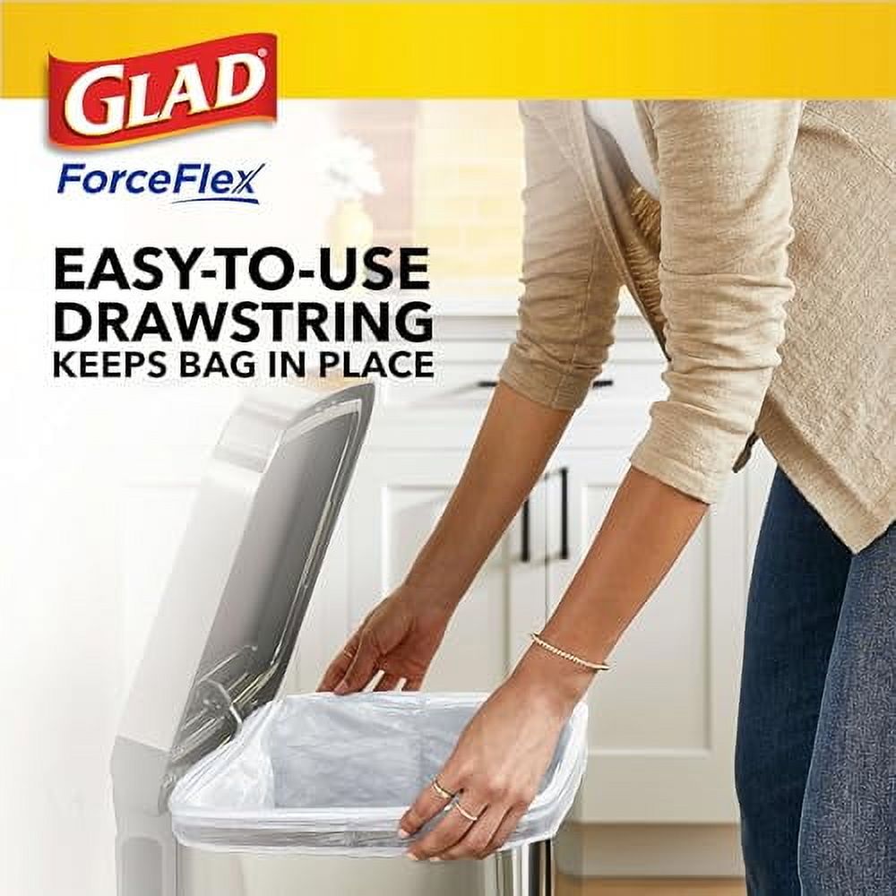 Glad Trash Bags, ForceFlex Tall Kitchen Drawstring Garbage Bags, 13 Gal, Fragrance Free, 110 Ct, Package May Vary