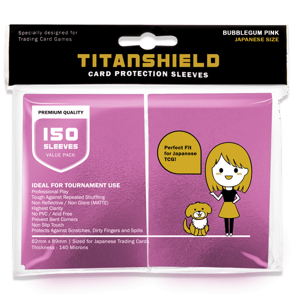 TitanShield (150 Sleeve/Bubblegum Pink) Small Japanese Sized Trading Card Sleeves Deck Protector for Yu-Gi-Oh, Cardfight!! Vanguard