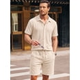 thumbnail image 2 of RICHCOIN Men's 2 Piece Outfits Textured Knit Short Sleeve Button Down Shirts and Shorts Old Money Casual Sets, 2 of 7