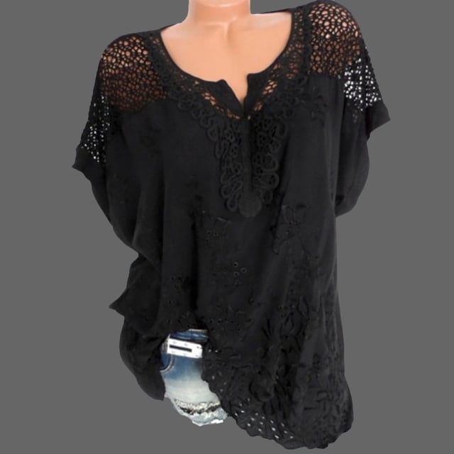 Blouse Décontractée Unie à Manches Courtes et Col Rond pour Femmes