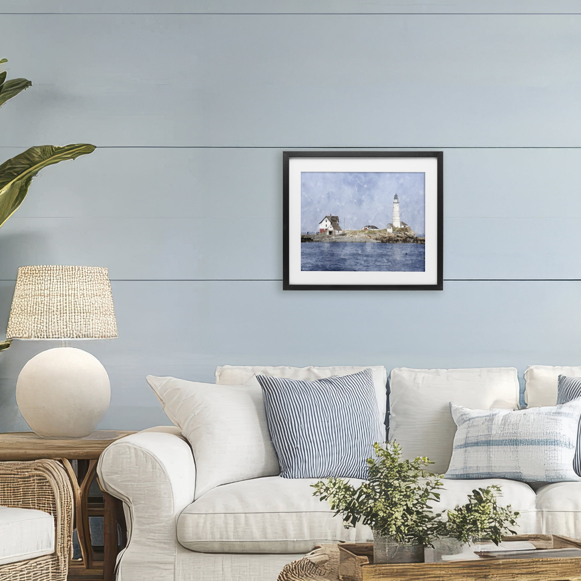 Stupell Industries Picturesque Lighthouse Island Black Framed Print Under Glass, design by Kim Curinga