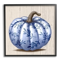 Stupell Industries Blue Patterned Botanical Pumpkin Graphic Art Black Framed Art Print Wall Art, Design by Elizabeth Tyndall