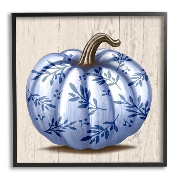 Stupell Industries Blue Patterned Botanical Pumpkin Graphic Art Black Framed Art Print Wall Art, Design by Elizabeth Tyndall