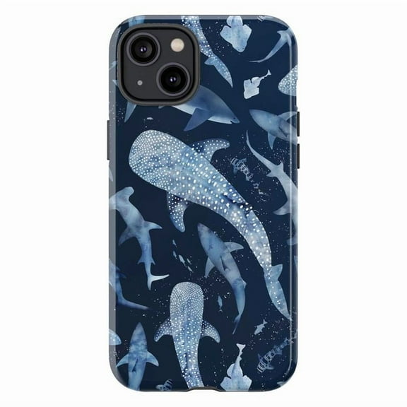Marine Life Phone Case – Whale Sharks & Sea Creatures in Navy Blue Phone Cover Compatible with iPhone 16, 15, 14, 13, 12, 11 Pro Plus