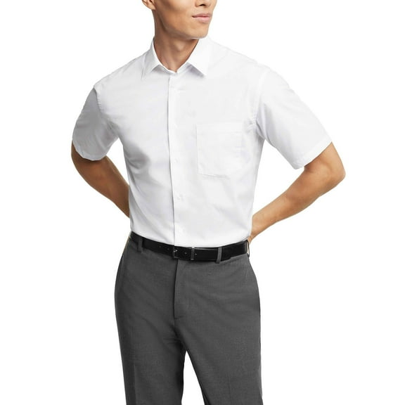 Van Heusen Men's Short Sleeve Wrinkle-Free Poplin Dress Shirt White 14.5