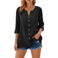 thumbnail image 3 of Summer Fall Shirts for Ladies Short Rolled Women Sleeve Tops Solid Color Cotton Linen Blouses V Neck Soft Floral Print Tunic, 3 of 7