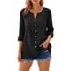 thumbnail image 4 of Craaazy Women's Casual V Neck Blouse, Solid Color 3/4 Sleeve Lace Detail Top, Loose Fit Comfy Button Down Shirt for Daily Wear Gifts, 4 of 7
