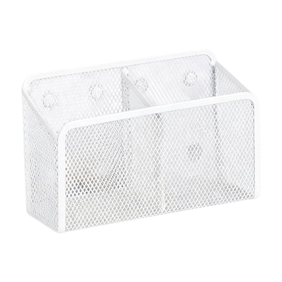 Magnetic Mesh Storage Basket - Metal Wall Mount Pen Holder for Organizing Office Supplies and Kitchen Utensils - Durable Iron Construction, Rust Resistant, Space Saving Design,White