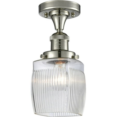 

Polished Nickel Tone Semi Flush 6 Wide Thick Clear Halophane Glass Steel/Cast Brass Medium Base LED 1 Light Fixture