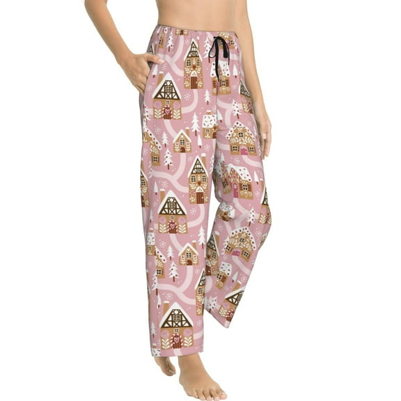 Picia Gingerbread Houses Pink Wonderland Womens Soft Woven Cotton Elastic Waistband Sleep Pajama Pant Lounge Sleep Pant With Pockets And Drawstring-Small