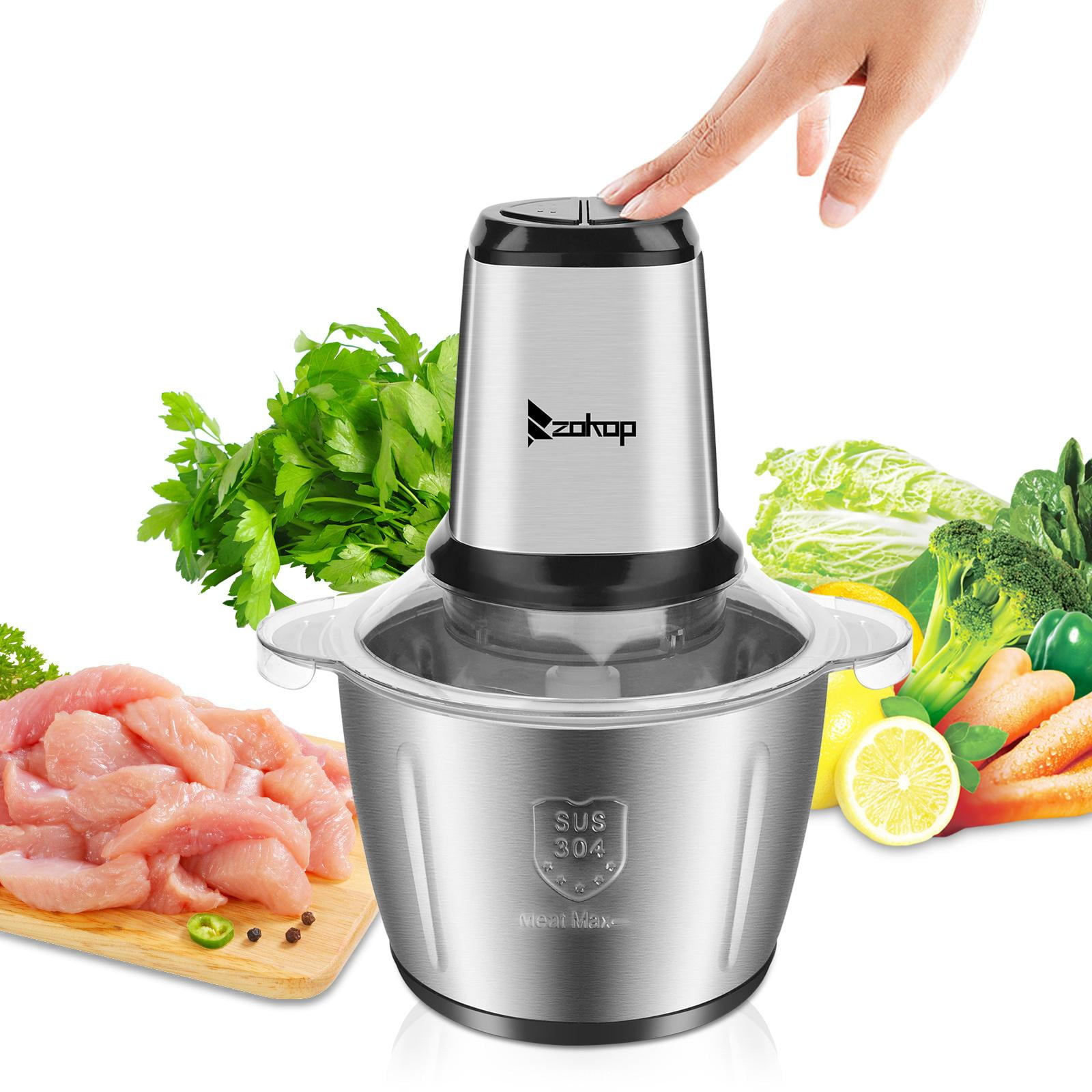  Bear Food Processors, 800W Multifunctional Vegetable Chopper &  Meat Grinder for Slicing, Shredding, Puree and Dough,8 Cup Easy-clean Bowl,  Reversible Disc, Stainless Steel Blade and Dough Blade: Home & Kitchen