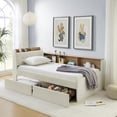 thumbnail image 3 of Twin Size Upholstery Velvet Day Bed with Storage Headboard and Wireless Charging, Multi-functional with Two Storage Drawers & LED Lights, Beige, 3 of 9