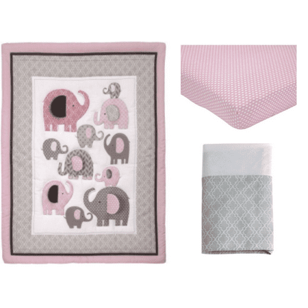 Retro Circles Crib Bedding - Little Bedding by NoJo Elephant Time 3 Piece Crib Bedding Set, Pink
