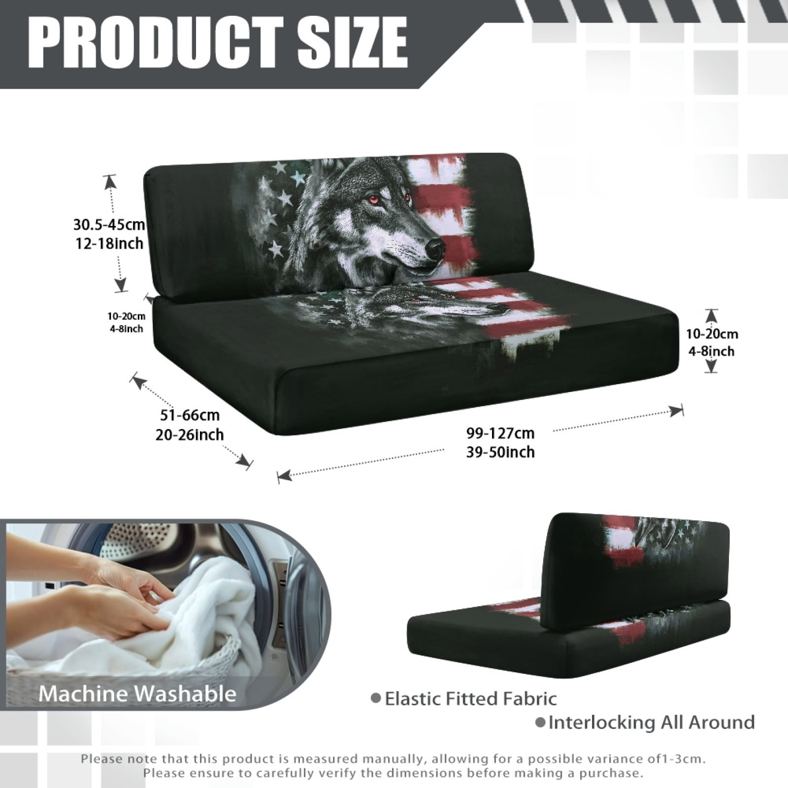 Kuiaobaty Vintage Wolf American Flag Pattern RV Dinette Cushions Covers Couch Cushion Slipcovers with Elastic Band RV Sofa Seat Slipcovers Universal Fit Travel Trailer Couch