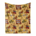 thumbnail image 1 of Cars Soft Flannel Fleece Blanket, Steampunk Inspired Vintage Means of Transportation Colorful Retro Design, Cozy Plush for Indoor and Outdoor Use, 60" x 80", Mustard Red Olive Green, by Ambesonne, 1 of 6